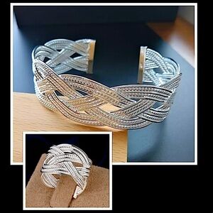 Sterling Silver Braided Cuff Bangle Matching Ring Set